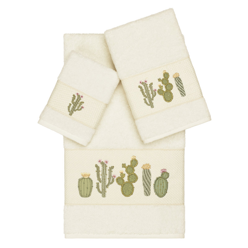 Mila 100% Turkish Cotton Embellished 3 Piece Towel Set, Cream