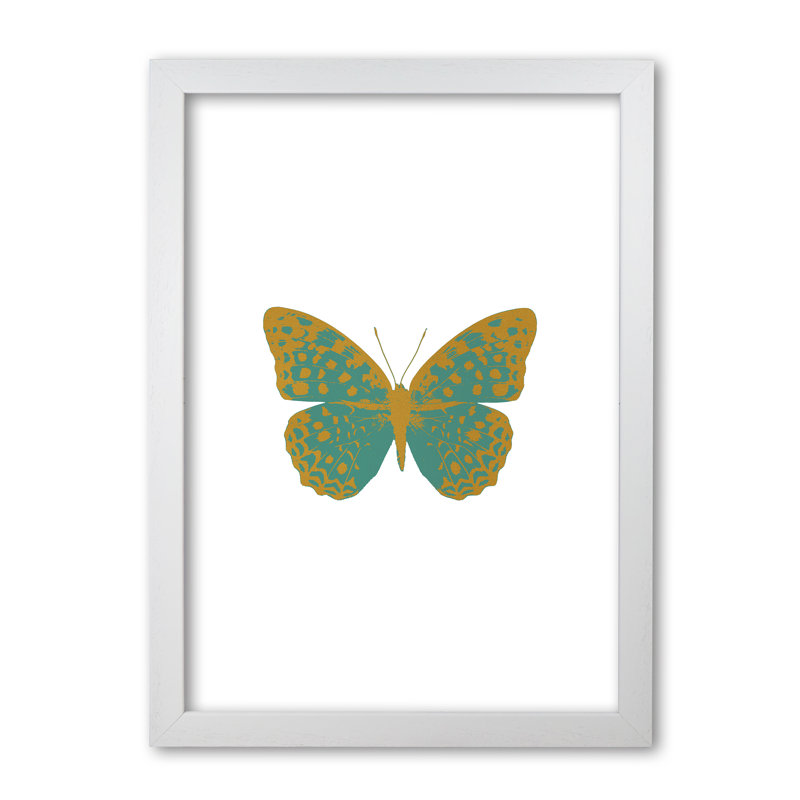 Butterfly - Print, 42 cm H x 30 cm W x 5 cm D, White Grain Frame, Green