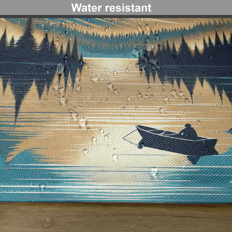 Dark Turquoise Tan Ivory Polyester Mountain Scene Placemats Set of 4