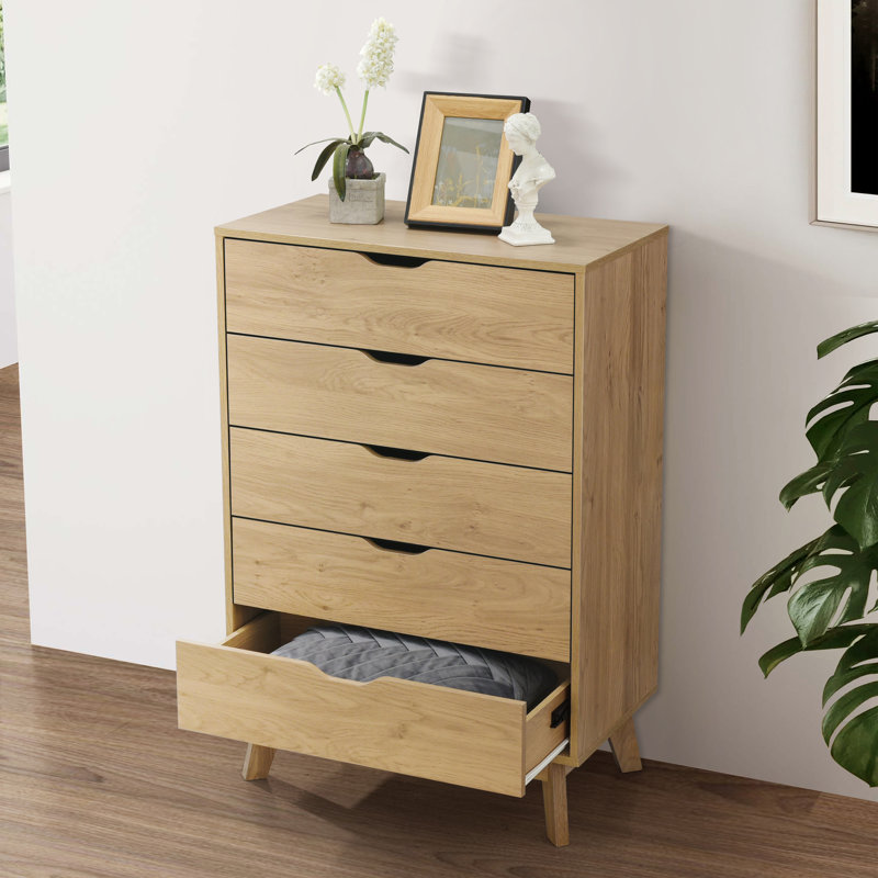 Dowdel 5-Drawer Dresser with Interlock Drawer Safety Feature, Pre-assembled Metal Roller Slide, Brown