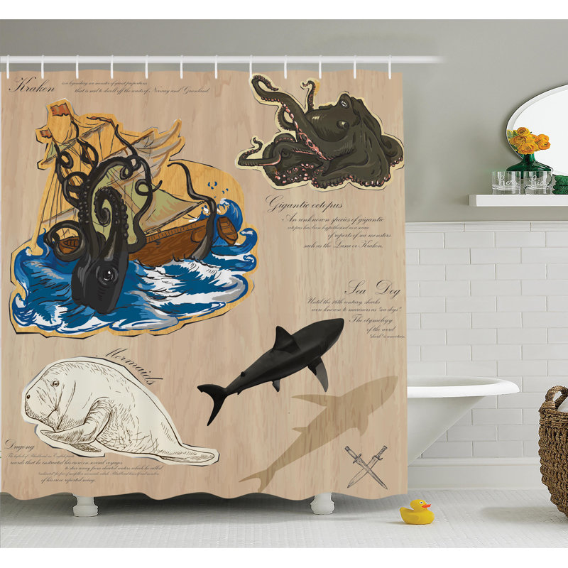 Ensemble de rideau de douche nautique sea, H 75 po x l 69 po