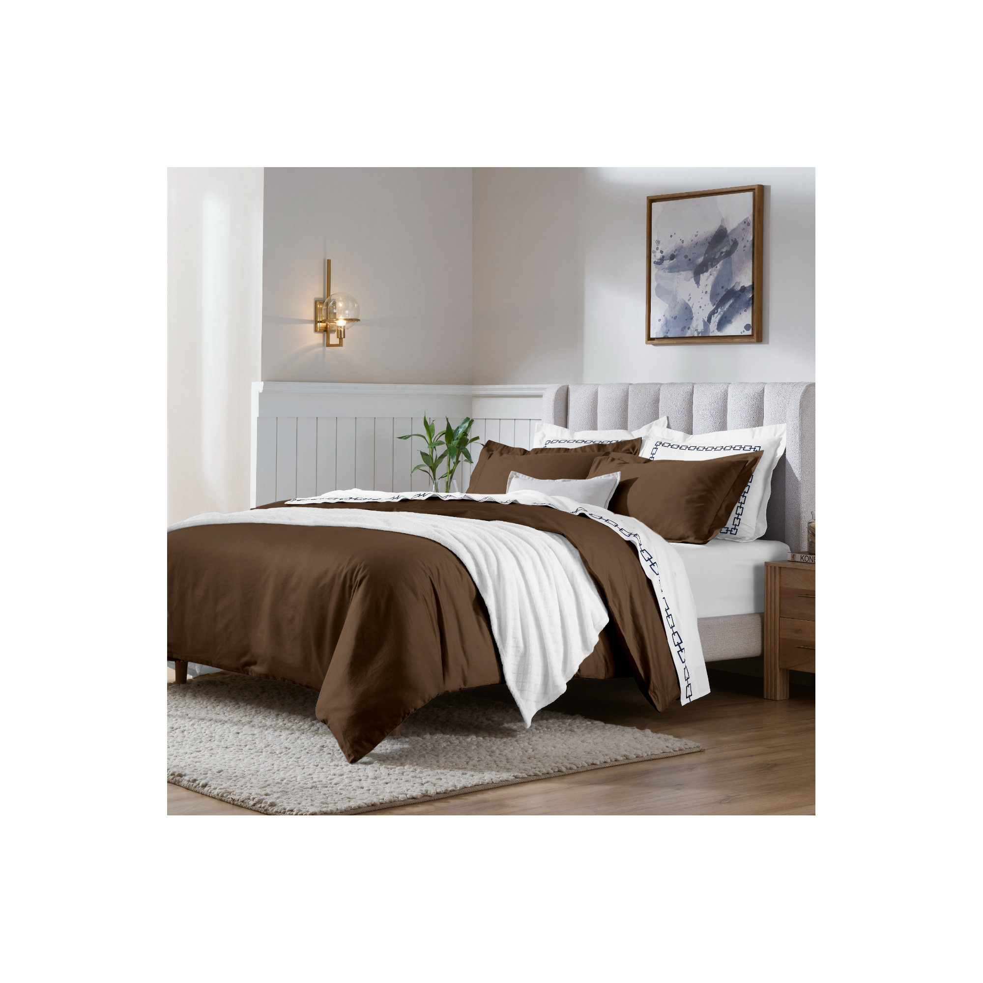 Cotton Duvet Cover Set, Chocolate, King/California King Duvet Cover + 2 King Shams