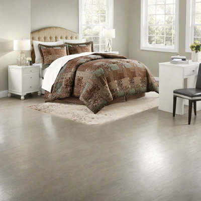 Durable Polyester Bedding Sets, Brown Cal King With Luxurious Jacquard Design