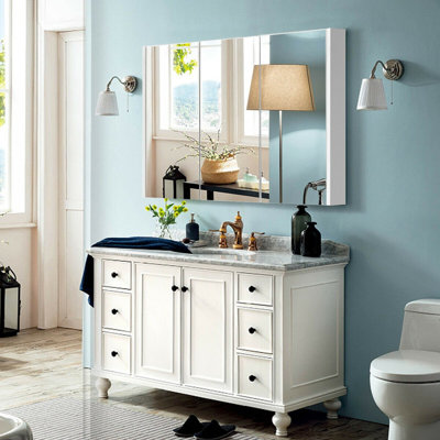 36'' W 25.5'' H Surface Framed Medicine Cabinet Mirror 4 Adjustable