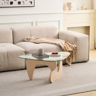 Mid-century Modern Wood And Glass Coffee Table, Small Style, Walnut Brown, Ideal For Compact Living Rooms, Multi-purpose, Easy To Clean Surface, 15.71 Inches High