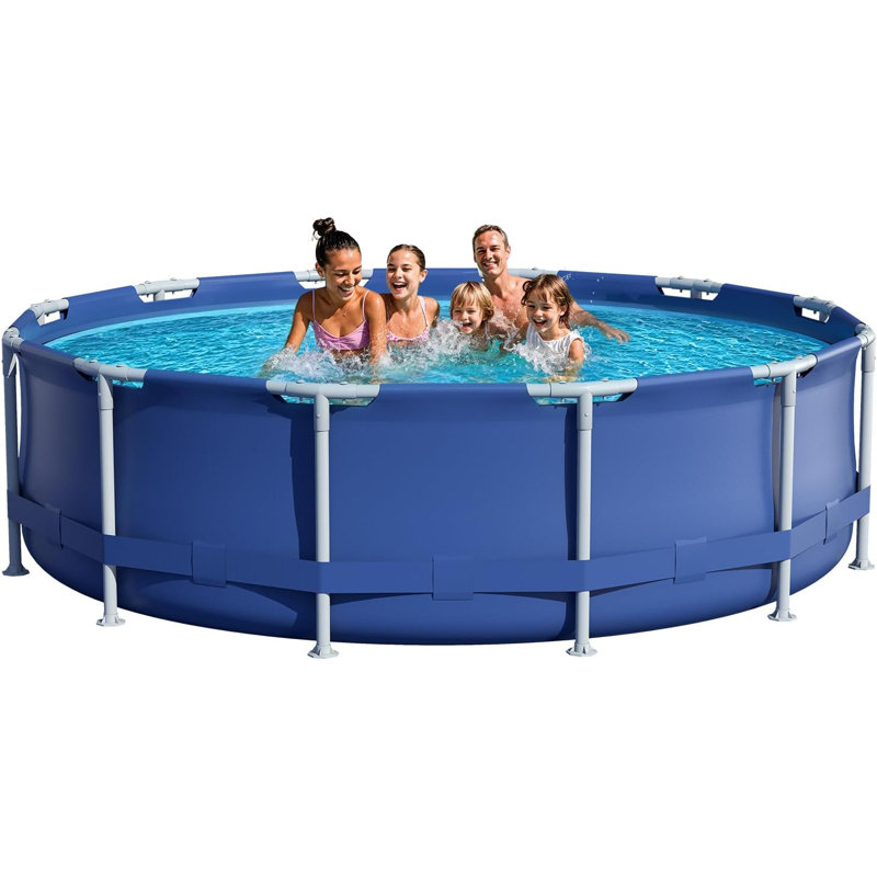 Piscine ronde hors terre, grande piscine à cadre en métal de 12 pi x 33 po pour adultes et enfants, PVC 3 couches résistant à la perforation, pompe filtrante et piscine familiale à cartouche filtrante pour cour arrière, capacité de 1826 gallons