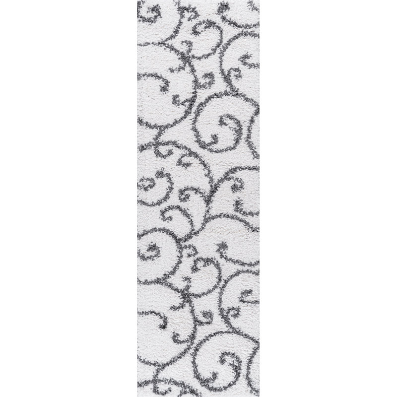 Tapis blanc à poils longs Charton, Tapis de couloir 2 pi 3 po x 7 pi 3 po