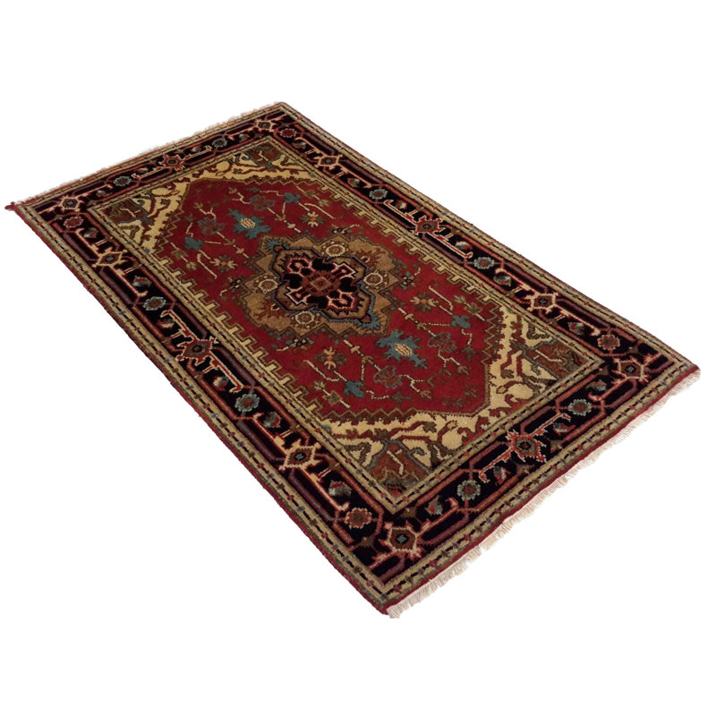 Tapis rouge / jaunâtre à motif oriental fait à la main 3 pi x 5 pi Paisleymae
