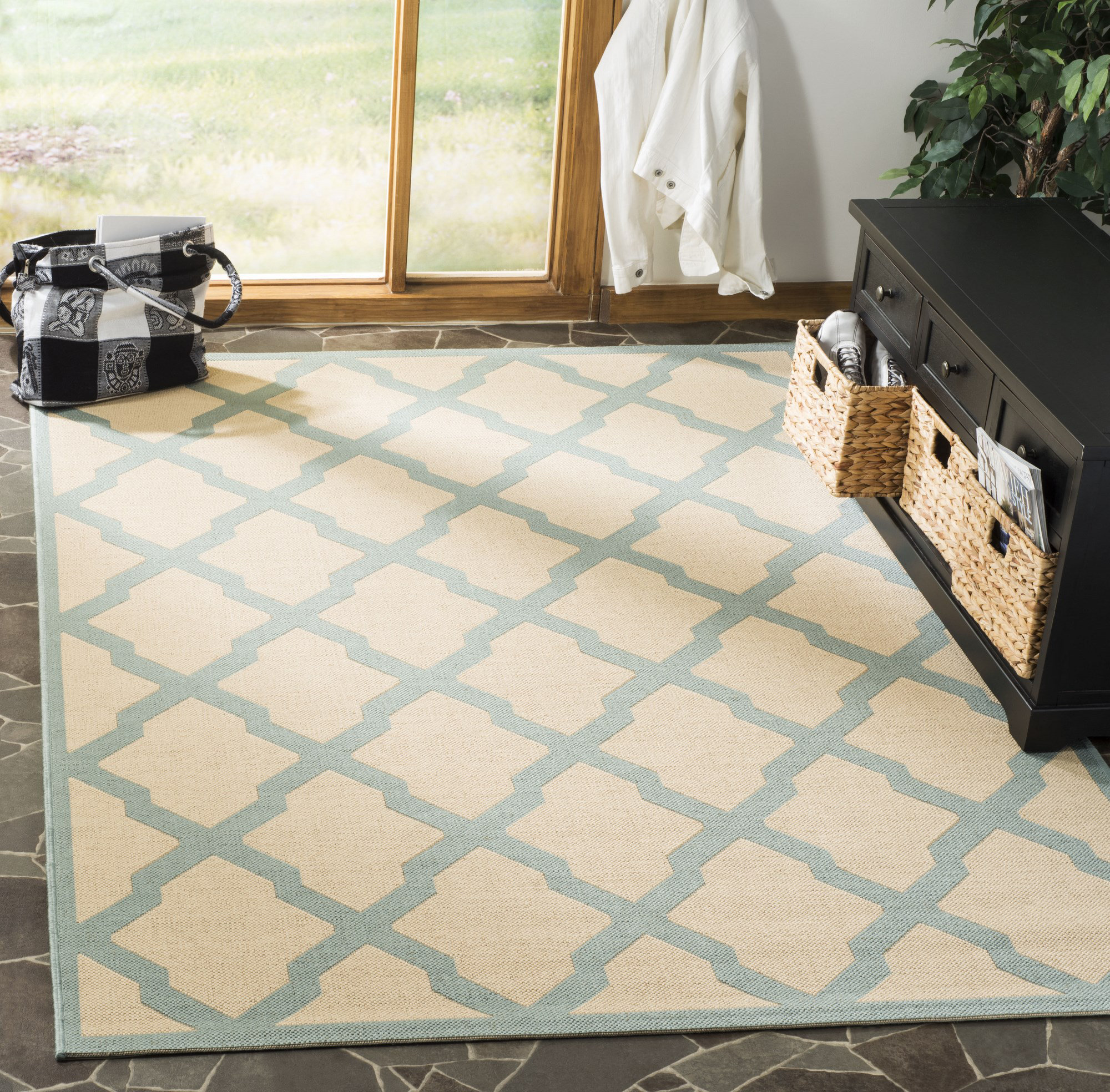 Project Source Rugs Red Barrel Studio® Ferrill Linden 100 Performance Geometric Indoor ...