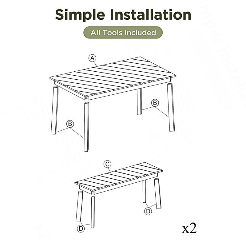 Ensemble de salle à manger 3 pièces, 1 table de pique-nique et 2 bancs