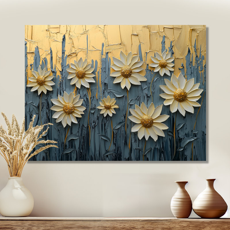 «Paint Effect On Golden Glow Sunflowers II» - art mural tournesols, H 30 po x l 40 po, Toile tendue, Ne s’applique pas
