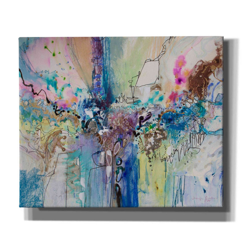 «Flow Blue with Gold Leaf 8» par Jennifer Gardner, art mural sur toile, H 20 po x l 24 po x P 0,75 po