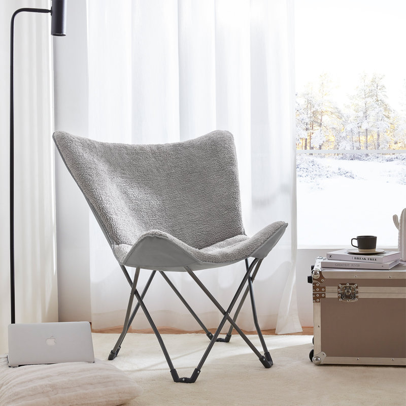 Classic Gray Microfiber Oversized Butterfly Chair with Steel Frame