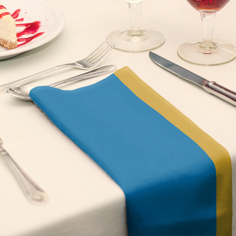 Oklahoma City Striped Square Napkin, 22" W x 22" L, Basketball Blue/Yellow/Basketball Blue, Cotton Twill