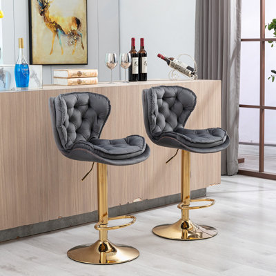 Tabourets de bar réglables avec repose-pieds chromé et base pivotante, ensemble de 2