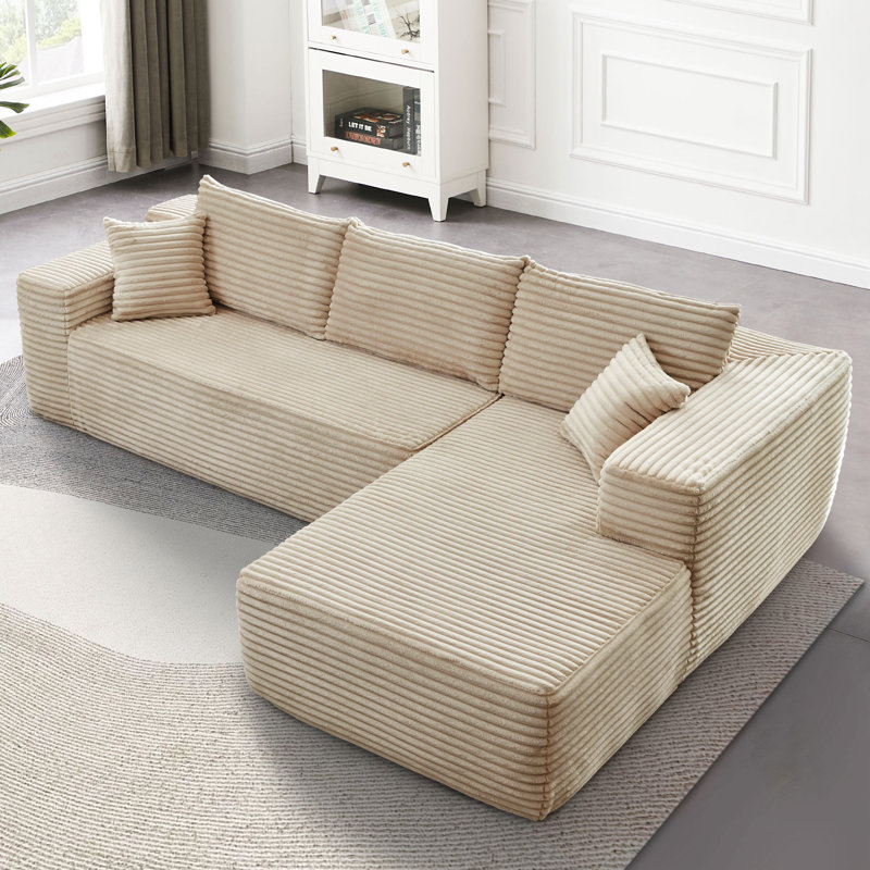 Canapé-lit 2 pièces avec coussin Kessas, Orienté à droite, Velours côtelé beige plus