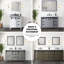 Meuble-lavabo double gris cendré 60 po L 22 po x P, comptoir et robinet en quartz blanc - surface à gratter, grand espace de rangement avec armoires et tiroirs aux rayures, intérieur spacieux