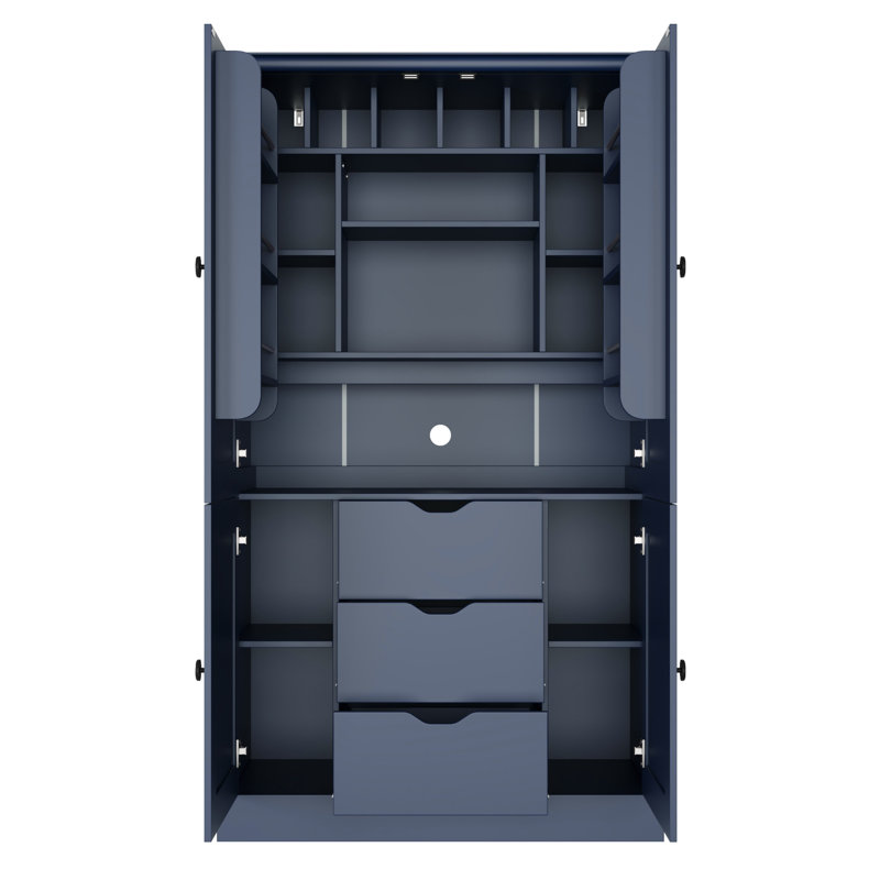 Armoire de cuisine autoportante avec 4 portes, 3 tiroirs, 6 tablettes et 6 supports à vin pour un rangement et une organisation efficaces