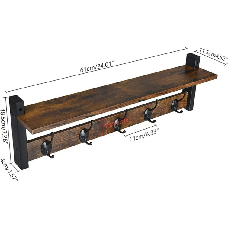 Troyes Brown 5-Hook Wall Mounted Coat Rack with Storage