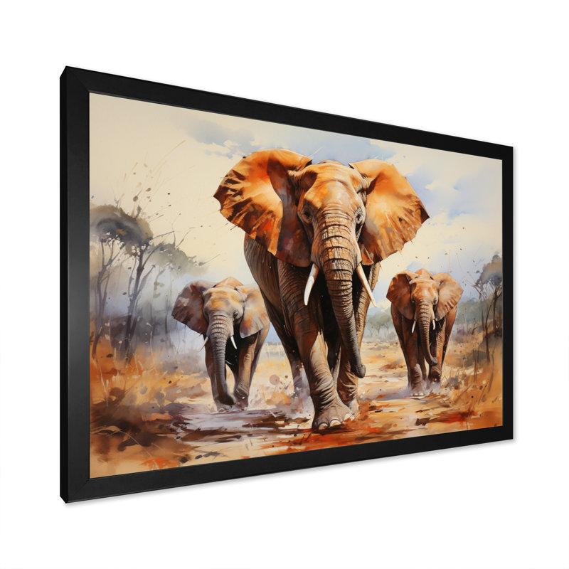 Éléphant d'Afrique, prairies III sur toile, H 12 po x l 20 po x P 1 po, Cadre photo noir