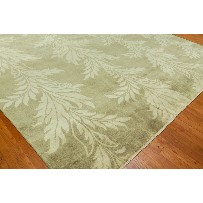 Tapis floral en laine noué à la main beige, Rectangle 3 pi x 5 pi