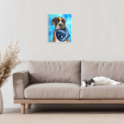 Boxer and His Toy Blue Wall Plaque, design by George Dyachenko