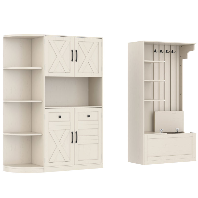 Left - Right Hall Cabinet , 2 1 Storage And Tree, Can Be Combined Into L Shape, Ample Storage, , Easy To Install Cabinet, Hanging, 5 Cabinets, 8 Shelves, 4 Hooks, Waterproof Safe Design