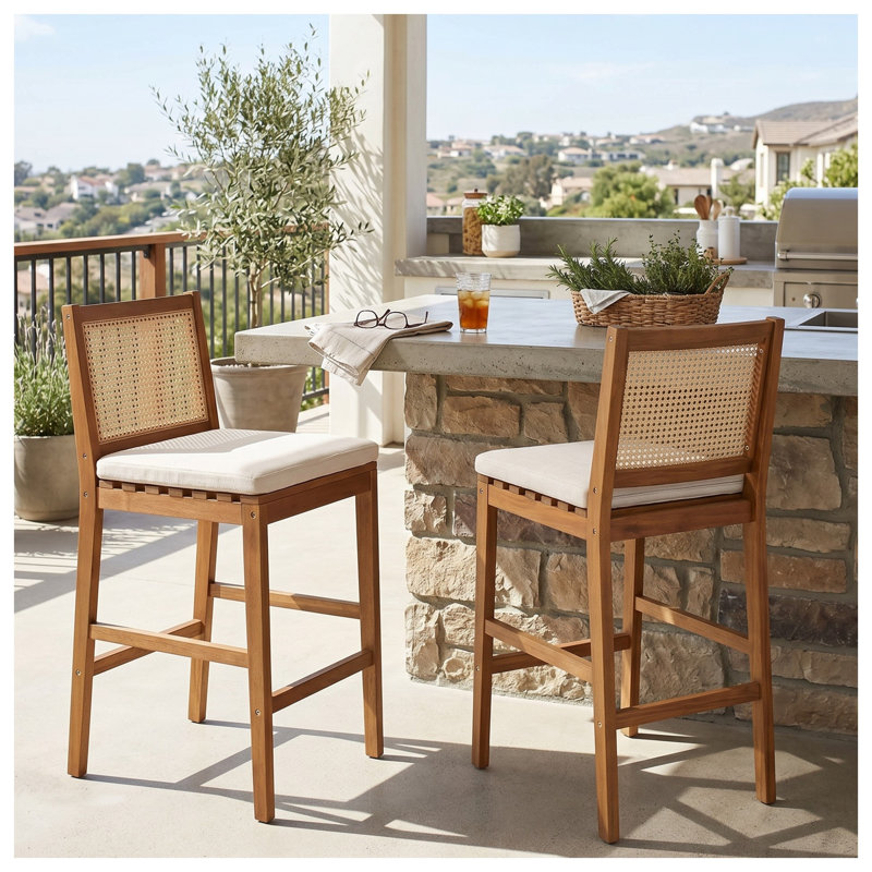 Ensemble de 2 tabourets de bar d'extérieur avec coussin Kirkby