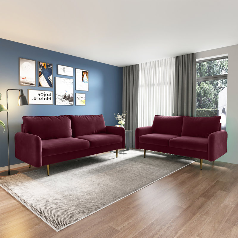 Siniard 70'' Upholstered Sofa, Burgundy Velvet, 33.07" H X 71.65" W X 36.69" D