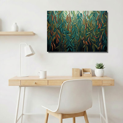 Teal and Rust Seed Pods and Leaves Mosaic Canvas Wall Art