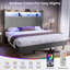 Structure de lit double avec tête de lit à oreilles en velours côtelé de 51 po de hauteur et tablette de rangement, lit plateforme tapissier avec lumières DEL et station de charge, aucun sommier requis, assemblage facile, gris-129953407-129953401