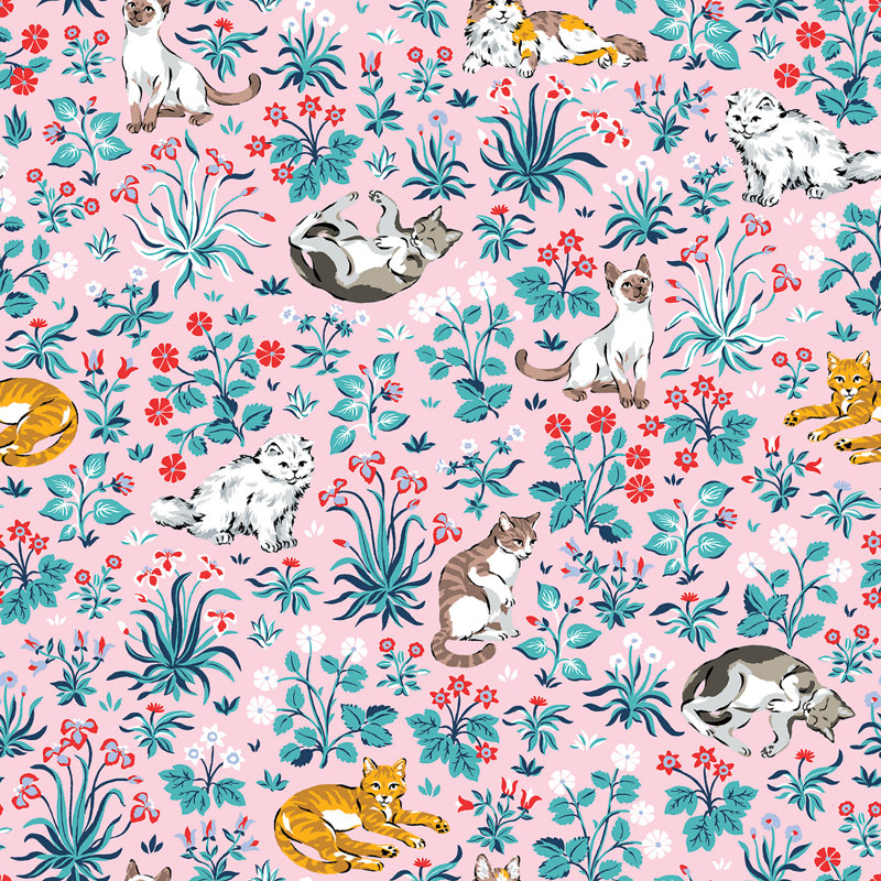 Must Must Cats - papier peint adhésif bleu, Bleu