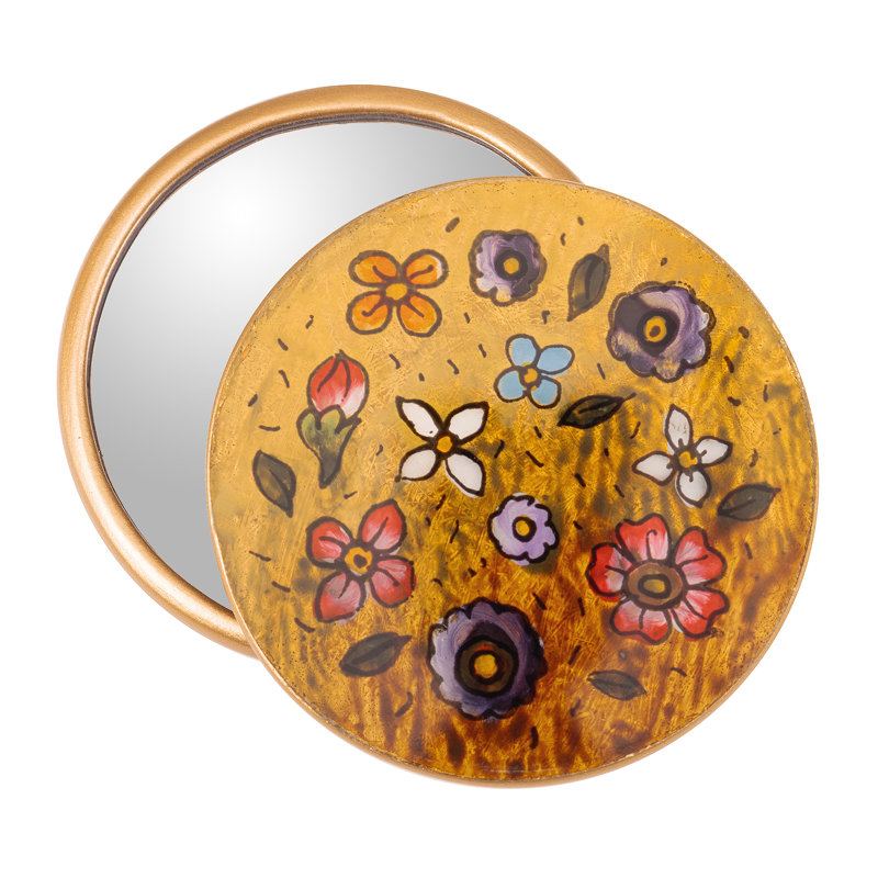 Novica Handmade Jolly Spring Reverse-Painted Pocket Mirror