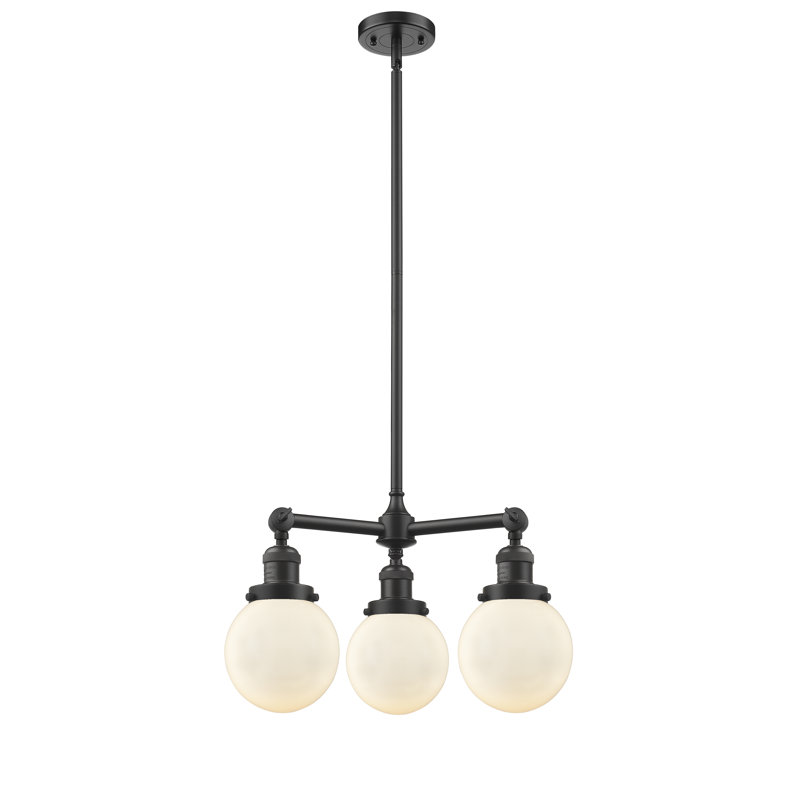 Lustre en forme de globe à 3 lumières Chippewa, Blanc mat, Or satiné, Ampoule non incluse