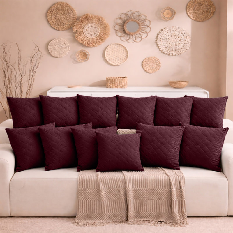 Aspire Homeware Diamond-Pattern Square Velvet Cushion Cover, Burgundy, Pack of 12