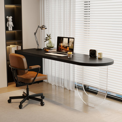 Black+Clear Semi-Circle Solid Wood+Acrylic desk