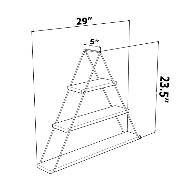 Étagère rustique en bois massif - fixation murale triangulaire, finition chêne pour livres, Chêne