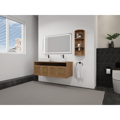 Meuble-lavabo mural 48 po avec lavabo vasque et armoire de rangement latérale assortie