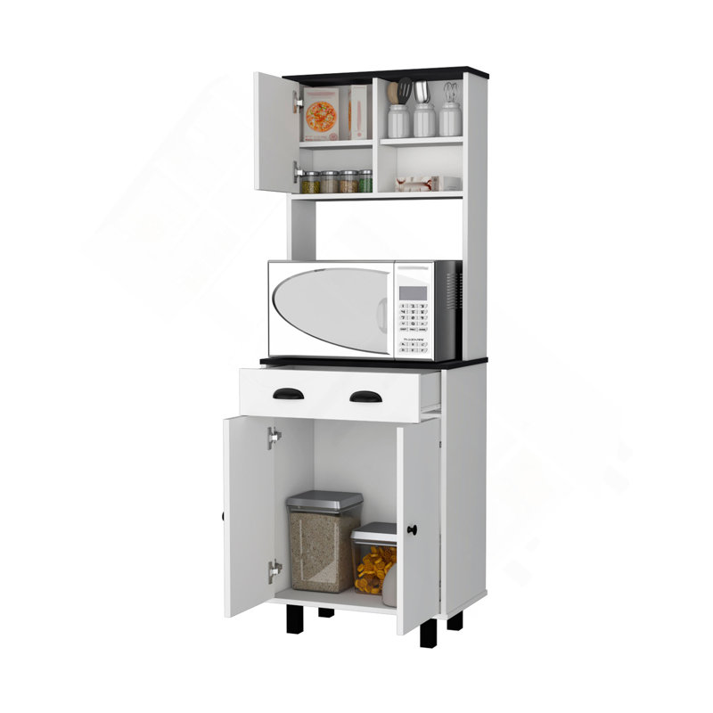 Garde-manger avec rangement spacieux, 2 tablettes ouvertes, 1 tiroir, 1 armoire, 2 tablettes