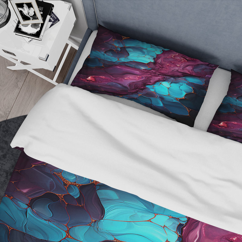 Ensemble de housse de couette bleu et mauve sans soudure Marble I - Abstract Modern Shapes