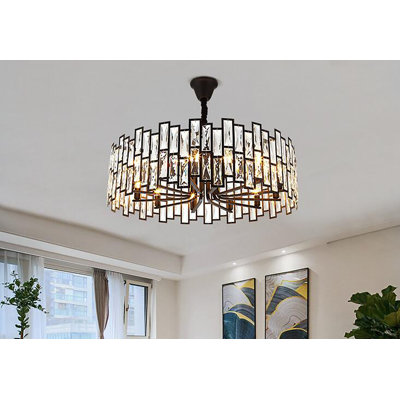 6 Lights Dimmable Round Black Crystal Chandelier