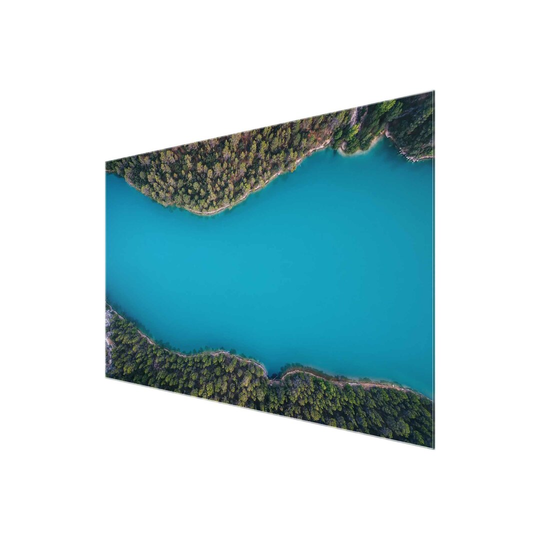 Glasbild Deep Blue Lake Luftaufnahme