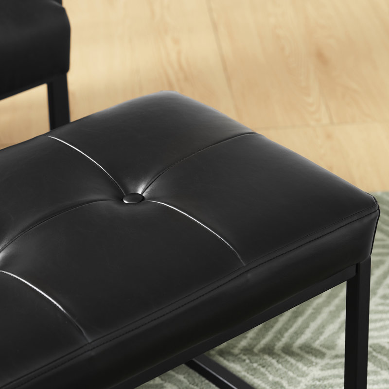 Buren Vegan Leather Armchair and Stool Set, Noir