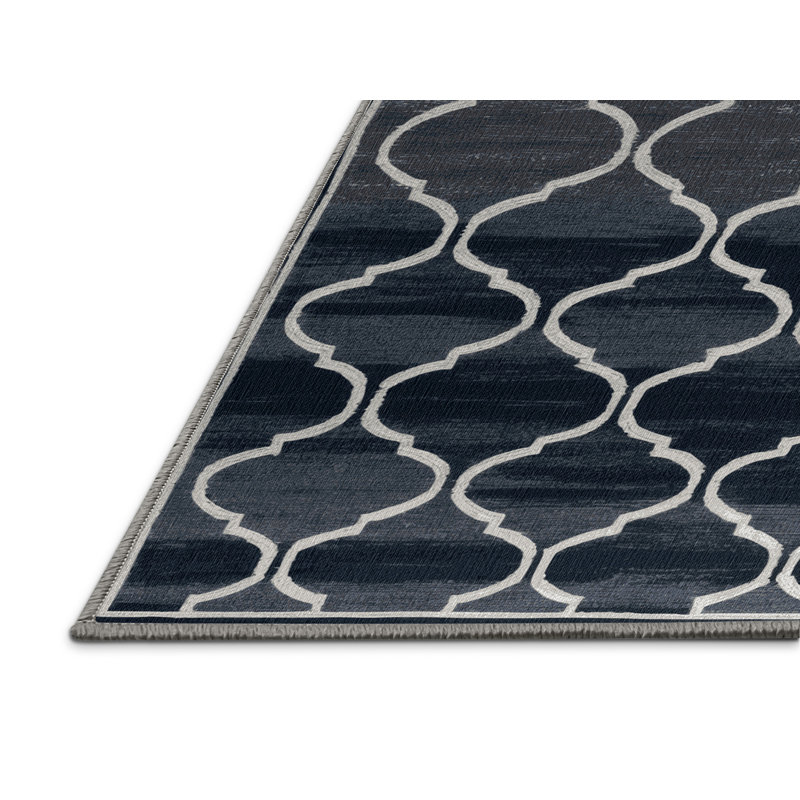 Machine Washable Trellis Gray Area Rug, Rectangle 6' x 9'