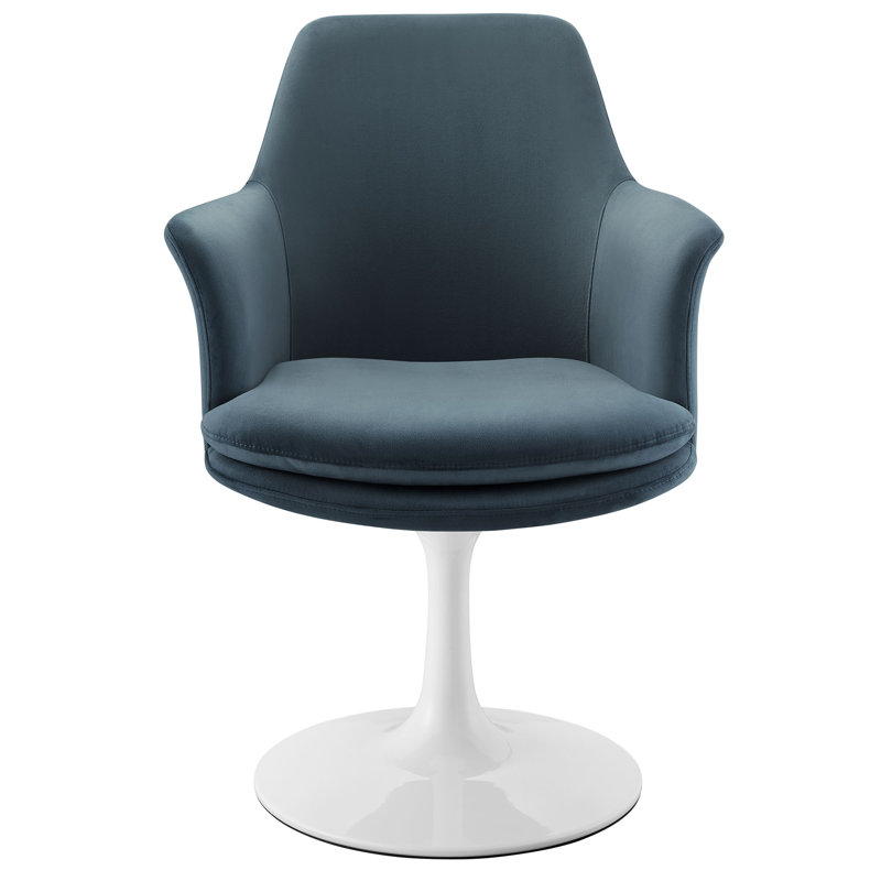 Lippa Performance Velvet Swivel Dining Armchair, White, Velvet Cadet Blue