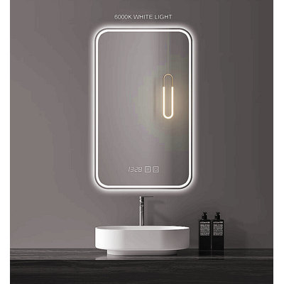 20*28 Inch LED Vanity Smart Mirror With Time And Temperature Display, Equipped With Defogging And Gradient 3-Color Lighting.