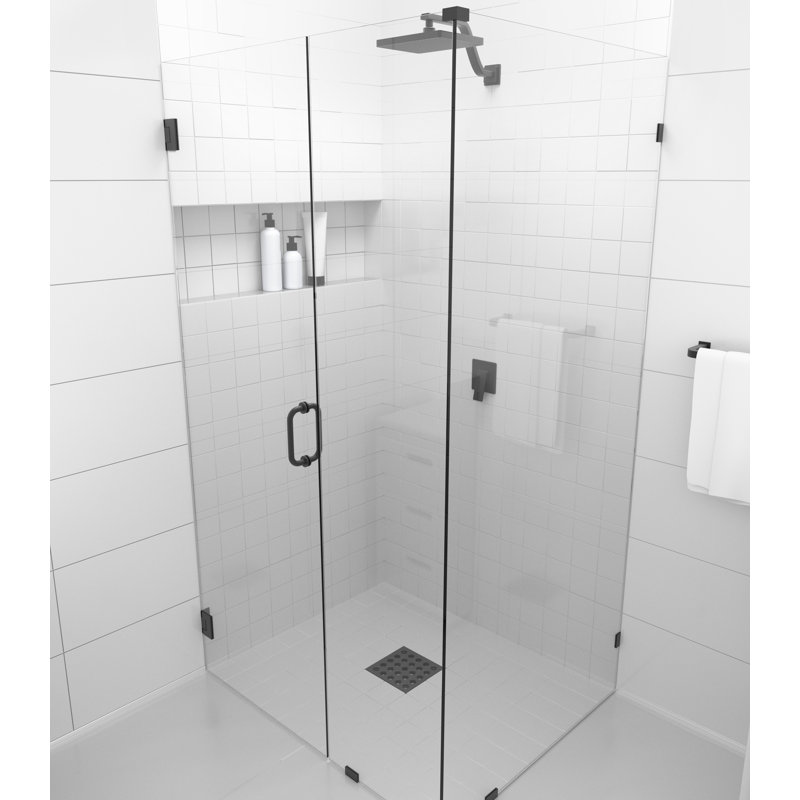 Illume 34 in. x 78 in. 90-degree Fully Frameless Wall Hinged Glass Shower Enclosure, Chrome, 46"