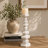 Tabletop Pillar Candle Stand, Stacked Geometric Shapes, White Resin 18 Inch