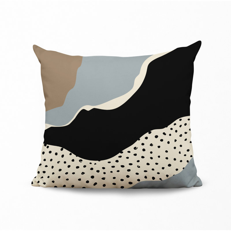 Coussin décoratif intérieur / extérieur en polyester filé Toni, 17 po x 17 po, Gris / blanc cassé / beige / noir
