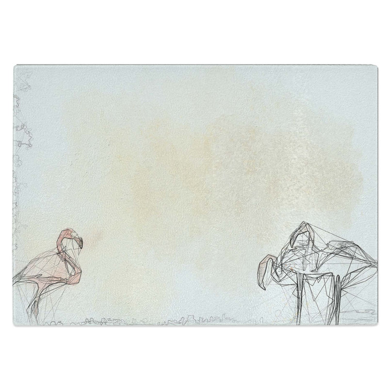 Tempered Glass Three Flamingo Birds in Abstract Chopping Board, 39 cm W x 28.5 cm L